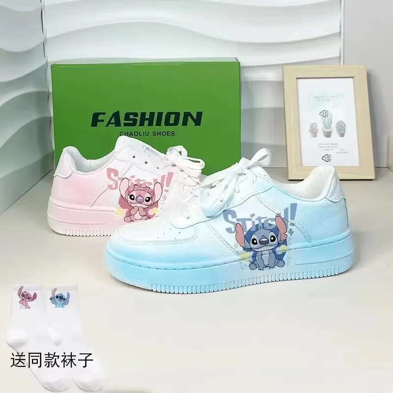 immagini reali 2025 nuove scarpe di tela per studenti Lilo Stitch Design unico Casual blu rosa bianco Primavera Autunno inverno scarpe da donna