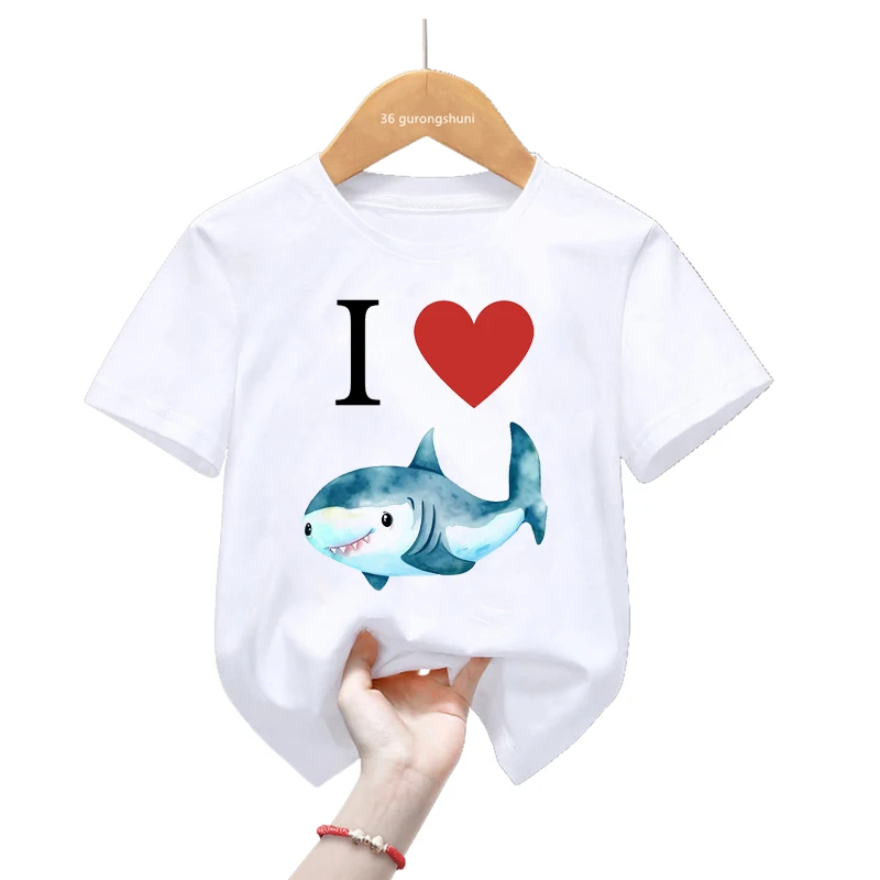 

I Love Shark Graphic Print T Shirt For Girls/Boys Whale Starry Sky Tshirt Harajuku Kawaii Kids Clothes Summer Fashion T-Shirt