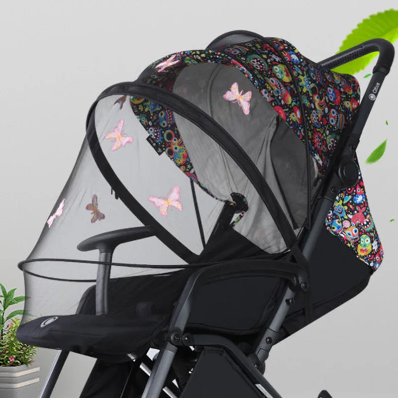 Mosquiteiro de cadeira de rodas com suporte, zíper bidirecional, acessórios bordados do bebê, Cybex Eezy S Plus 2 Twist, Mios Priam Prams