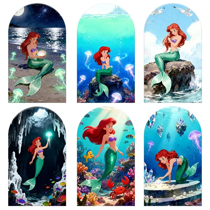 

The Little Mermaid Arch Backdrop Cover Ocean Scenes Marine Life Style Birthday & Baby Shower Party Photo Booth Decor Props