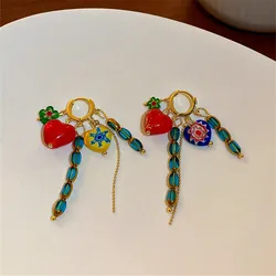 XIALUOKE-pendientes geométricos de cuentas a todo color para mujer, aretes con clip en forma de corazón, personalidad Bohemia, joyería de fiesta