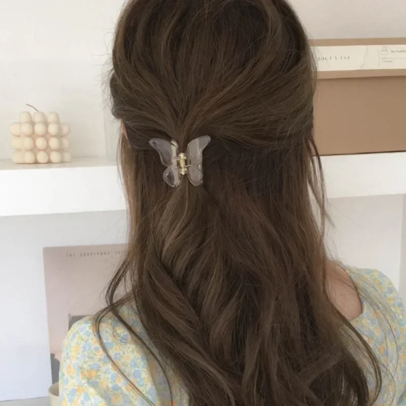 Butterfly Shaped Small Hair Claw Stereoscopic Hair Clips Solid Color Transparent Hairpins Fashion Girls Hair Barrette Headdress