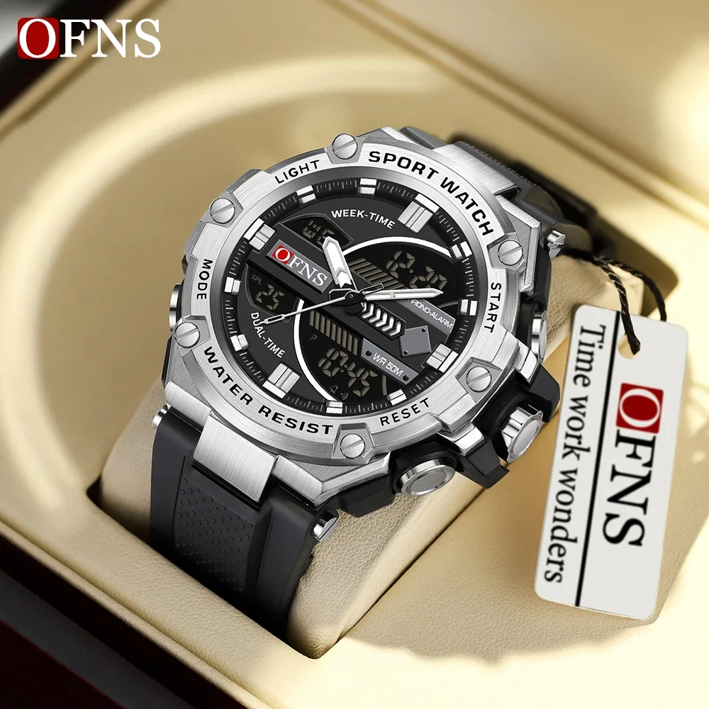 OFNS-reloj Digital LED para hombre, cronógrafo de cuarzo, deportivo, militar, resistente al agua, electrónico, 3185