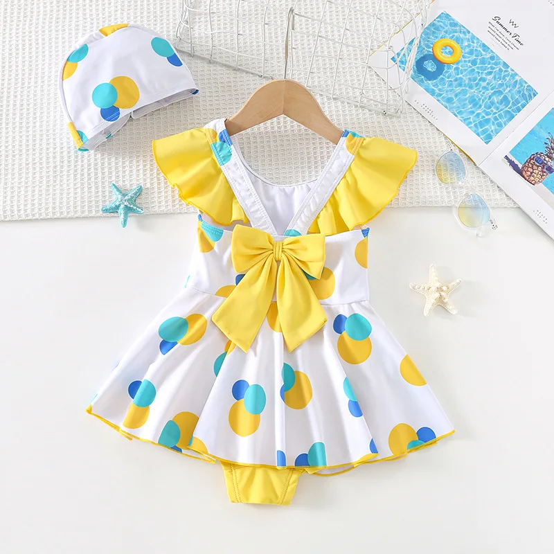 Children's Swimsuit Summer New One-piece Skirt Style Baby Girl Big Bow Baby Foreign Beach Resort Swimsuit