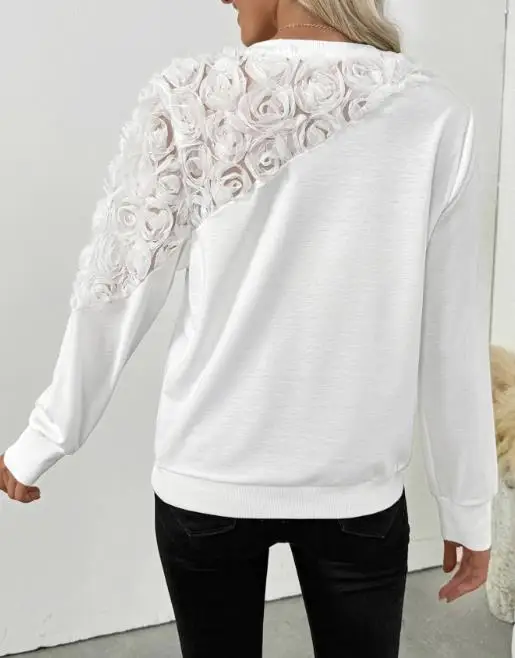 Damska bluza z kapturem z trójwymiarowym kwiatowym wzorem, elegancka i codzienna, na jesień i zimę 2025, nowy styl, modna damska baza, długi rękaw.
