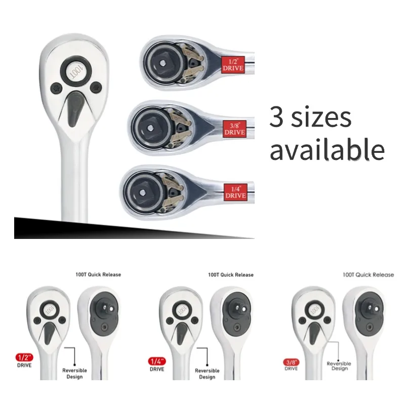 Chiave dinamometrica da 100 denti Maniglia a cricchetto a sgancio rapido Utensili manuali a posto stretto Cricchetto 1/4" 3/8" o 1/2" Strumento multiuso