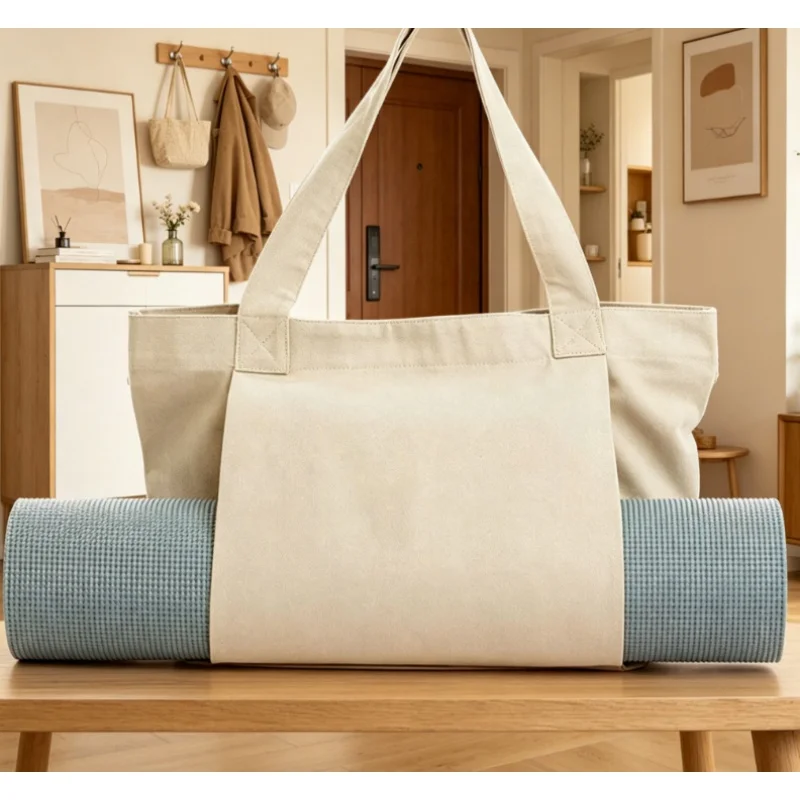 1pc Yoga Bag Yoga Mat Storage Tote Large Capacity Portable Canvas Storage Bag for Fitness Pilates Outdoor Exercise - view 2