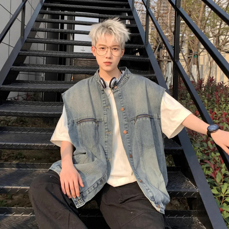 سترة رجالية للربيع والصيف ملابس خارجية بدون أكمام سترة غير رسمية رائعة معطف أمريكي عتيق بدون أكمام #3