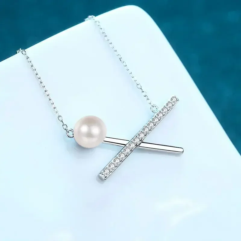 

9mm Freshwater Pearl Pendant Necklace Collarbone Chain, Micro-set Moissanite 0.375ct Niche Luxury Platinum Pt950 Wedding Jewelry