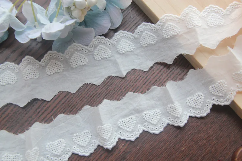 5Yard/Los reine Baumwolle herzförmige Stickerei Spitzen besatz 4cm breite DIY Kleidung Kleid Sofa Vorhang Stoff genähte Accessoires – Detail 5