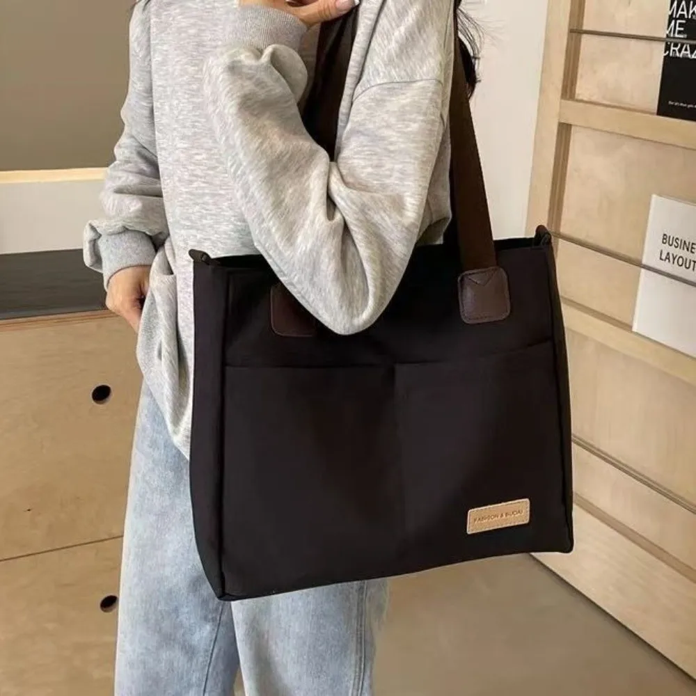 

Stylish Portable Multi-Pocket Tote Bag Thickened with Shoulder Strap Travel Shoulder Bag Polyester Simple Work Bag Work