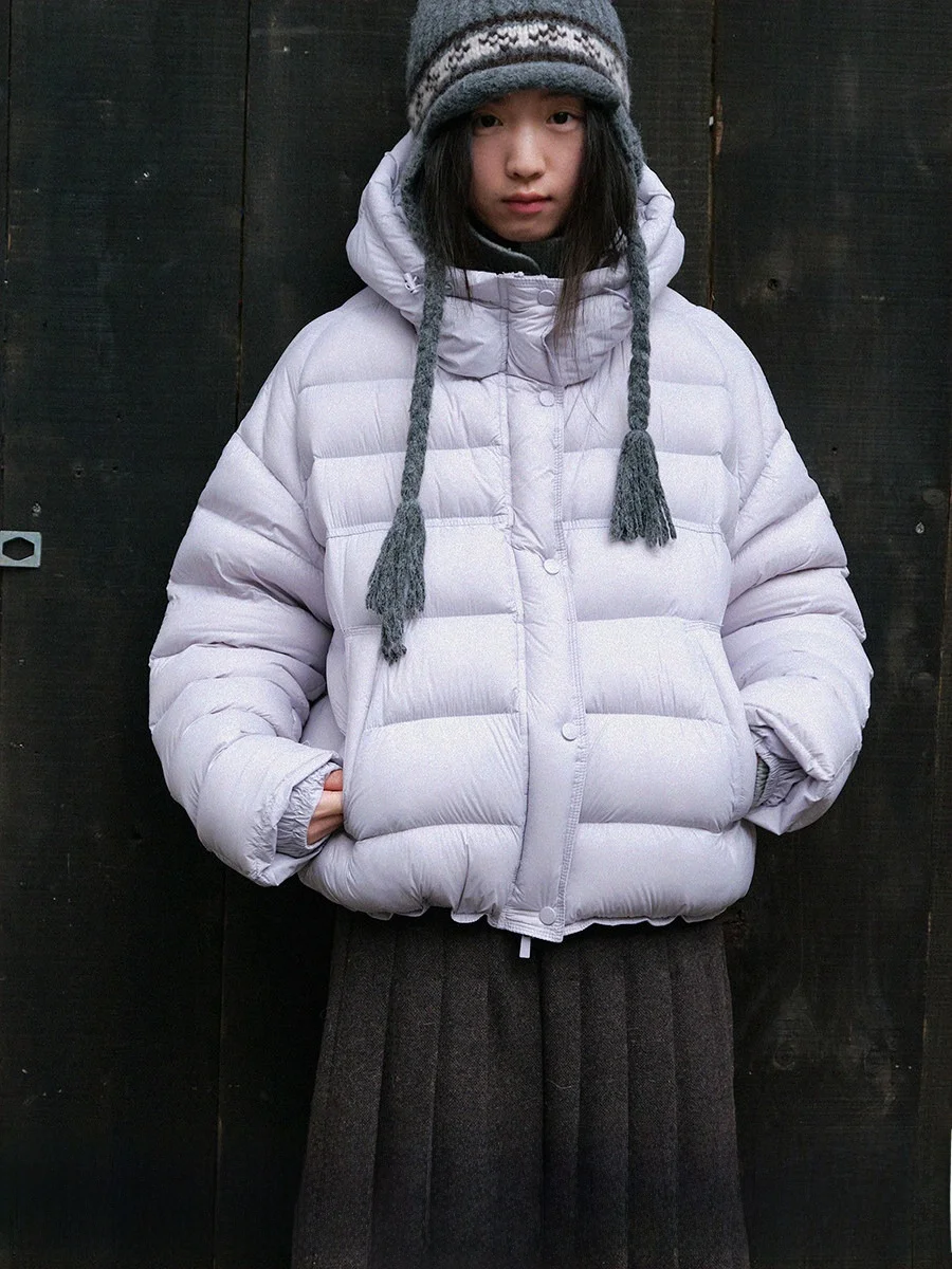 

Thiened Hooded ort Du down Jaet Women's Winter Warm Outerwear French Sle Loose Fit 90% down White Du Feather