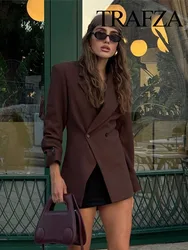 TRAFZA Autumn Fashion Women Blazers Solid Turn-Down Collar Long Sleeves Pockets Decorate Double Breasted Female Chic Coats