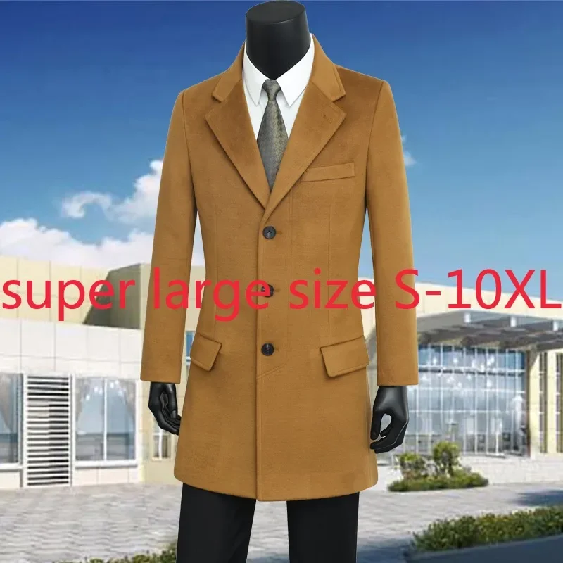 

New Men High Quality Suepr Large Men Woolen Coat Winter Youth Suit Collar Fashion Casual Single Breasted Thick Plus Size S-10XL