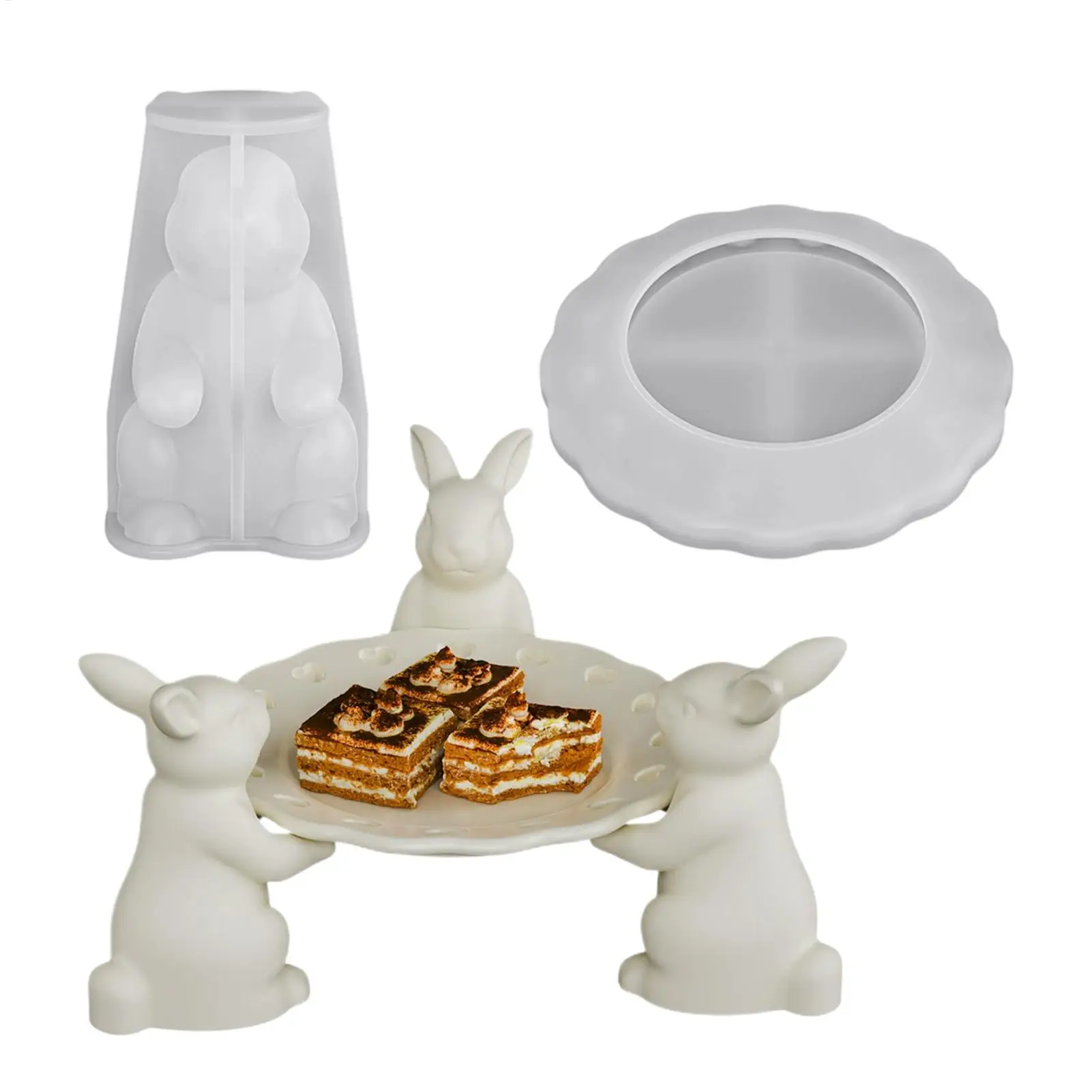 3D Osterhase Tablett Silikonform-Set Osterhase Epoxidharz-Form Niedliche Hasen-Halteformen Beton Heimwerker-Dekoration