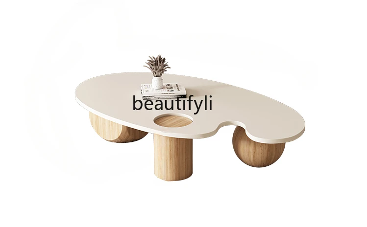 

Nordic-Style Solid Wood Special-Shaped Coffee Table Small Apartment Oval Home Living Room Cream Creative Log Style furniture