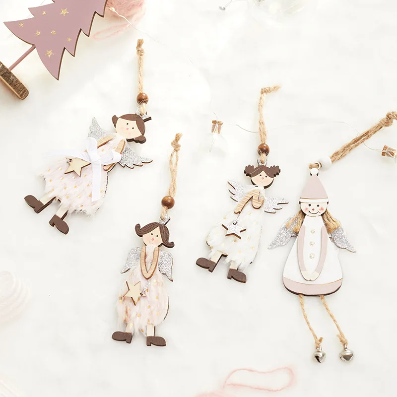 

Pink Angel Girl Wooden Christmas Hanging Christmas Decoration Hanging Decoration Old Man Snowman Moose Decoration Arrangement