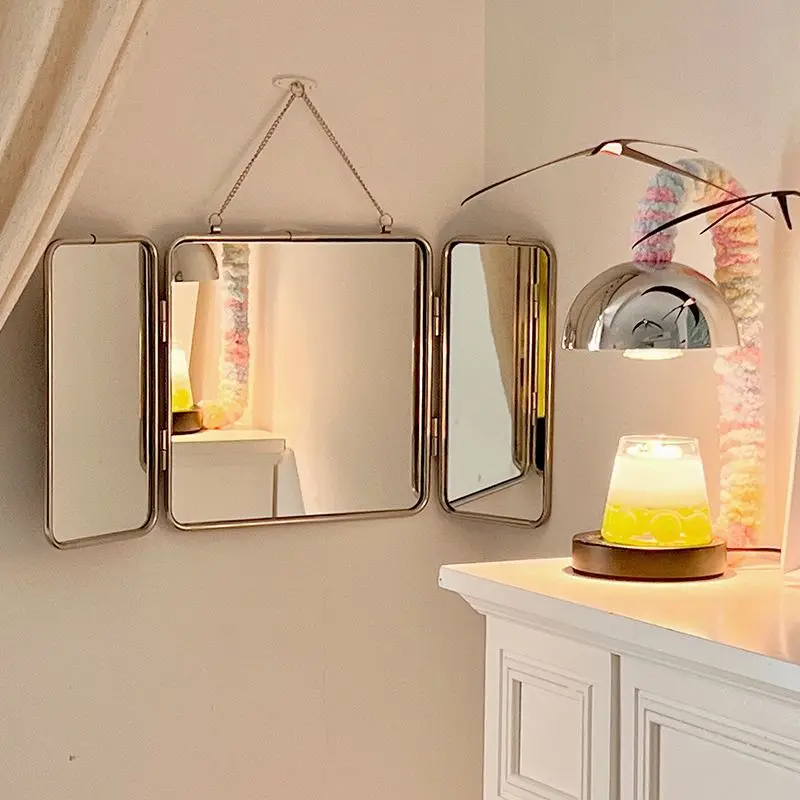 Three Fold Mirror Stainless Steel Wall Mounted Vanity Mirror Bathroom Simple Durable Home Bathroom Fixture Decoration Mirrors