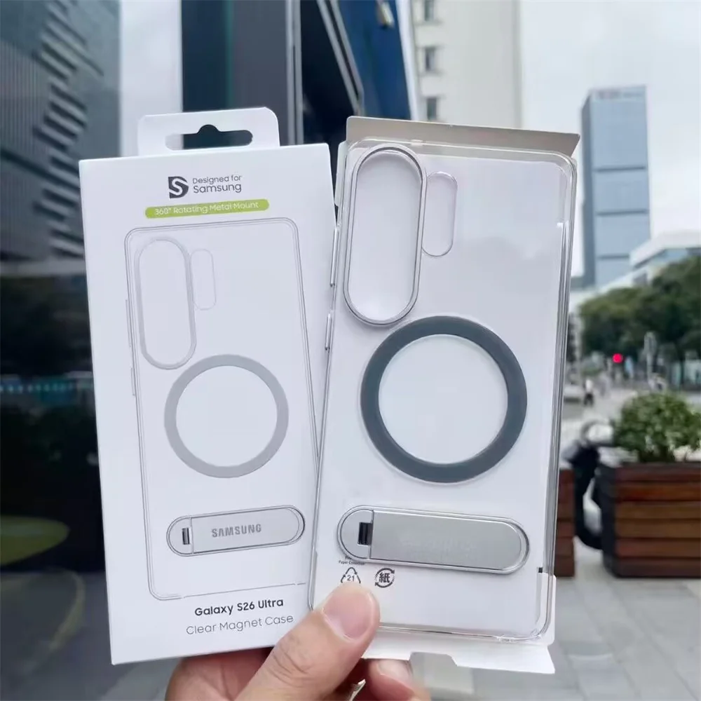 Original Magnetic Standing Case For Samsung Galaxy S26 Ultra Wireless Charging Shockproof Clear Cover For Magsafe S25 S26 Ultra