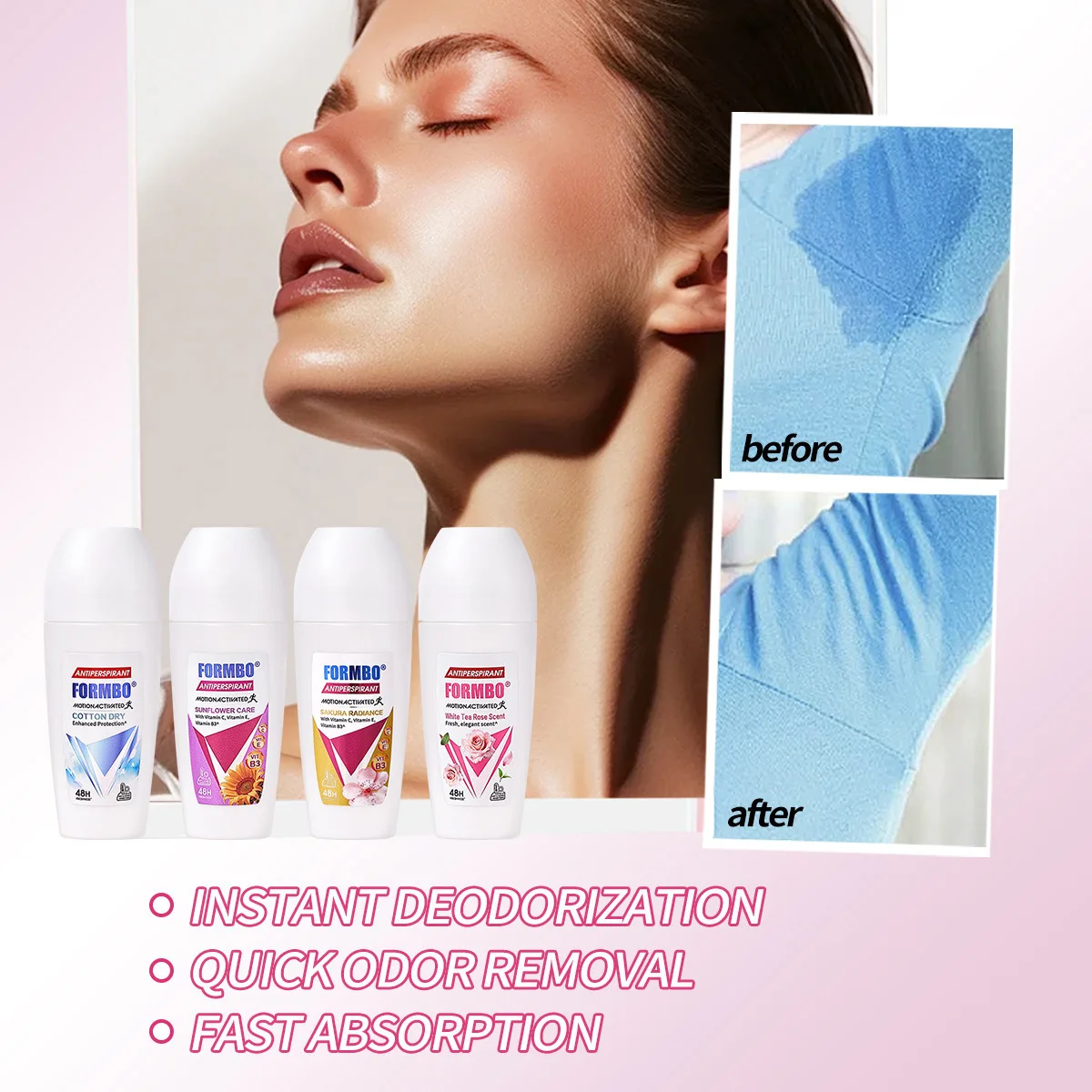 Ladies' Portable Antiperspirant. Refreshing and Non-greasy. Long-lasting Freshness. Suitable for Summer Use.