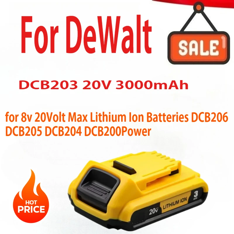 

20V 3Ah DCB203 Li ion Battery Replacement for DeWalt 18v 20Volt Max Lithium Ion Batteries DCB206 DCB205 DCB204 DCB200Power