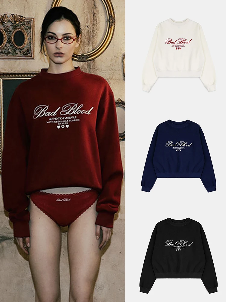 

Американский свитшот в стиле ретро для девушек, женский, свободного кроя, повседневный, с длинными рукавами, корейская версия, комфортный.