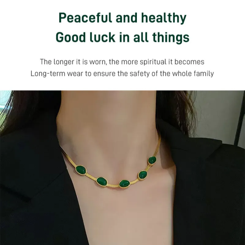 18k Gold Plated Emerald Necklace Earrings Bracelet Set For Women High Quality Fade Free