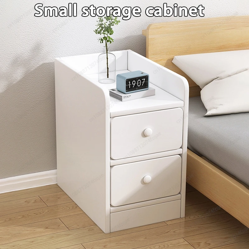 

Minimalist Ultra Slim Nightstand Modern Narrow Bedside Table with Open Shelf and Drawers Space Saving Storage for Small Bedroom