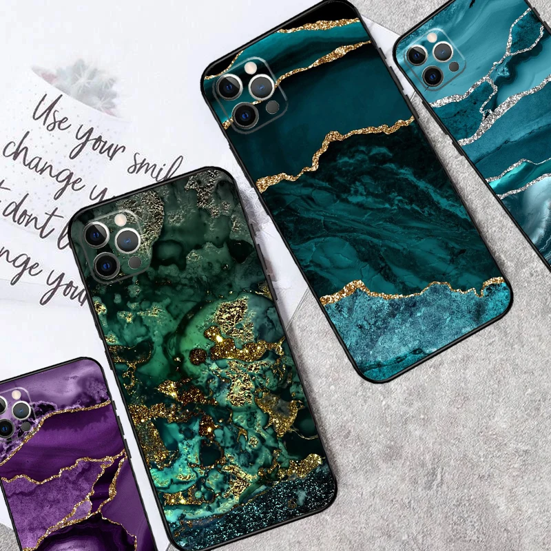 Funda de mármol de ágata dorada y azul verde azulado para OnePlus Nord CE 5 3 4 Lite N20 N30 OnePlus 13T 13R 12R 10T 10R 9 10 11 12 13