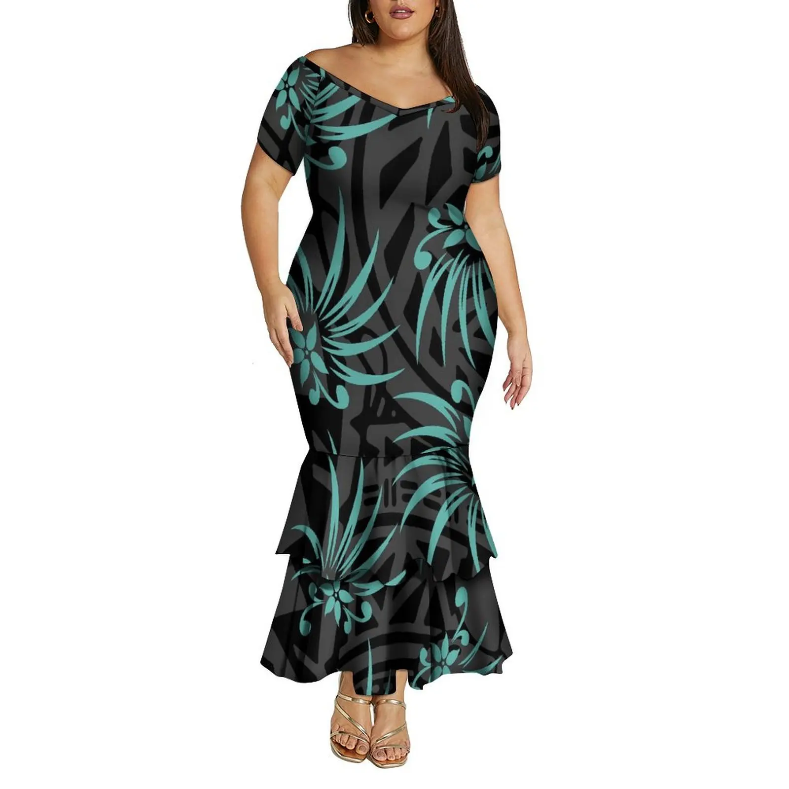 Steuer im Lieferumfang enthalten, bester Preis, individuelles Samoa-Hemd in Übergröße und schulterfreies Meerjungfrauenkleid mit polynesischem Design für Damen