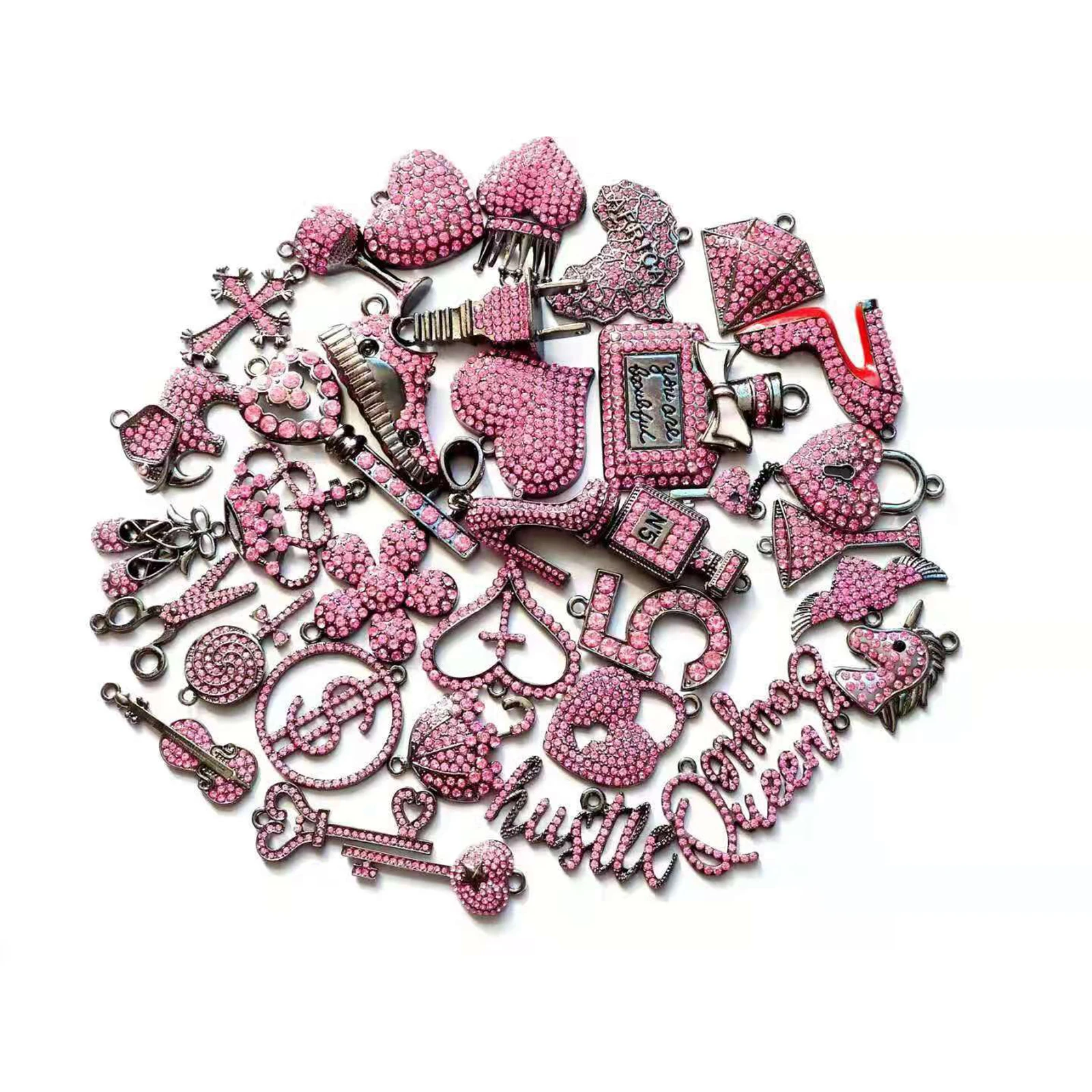 35pcs Colorful Rhinestone Gun Black Plated Mixed Girl Charms Picked at Random Fit for Women\'s DIY Jewelry Accessories