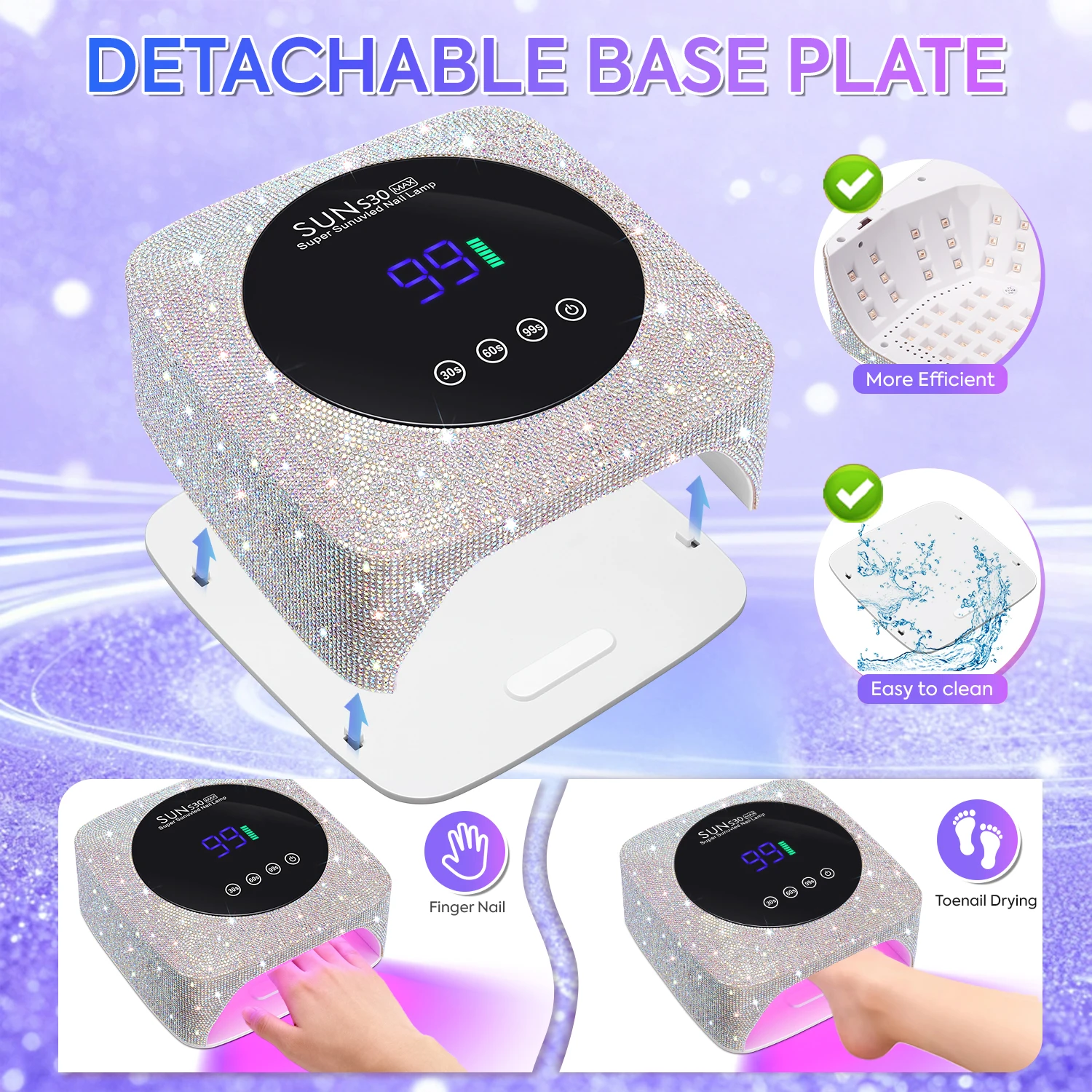 Lampada per unghie ricaricabile a LED UV da 180 W per unghie Lampada per polimerizzazione smalto gel wireless 57 LED con chiodo professionale a grande schermo