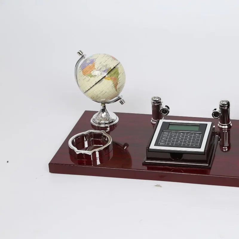 Retro solid wood desk ornament with computer pen holder globe practical gift