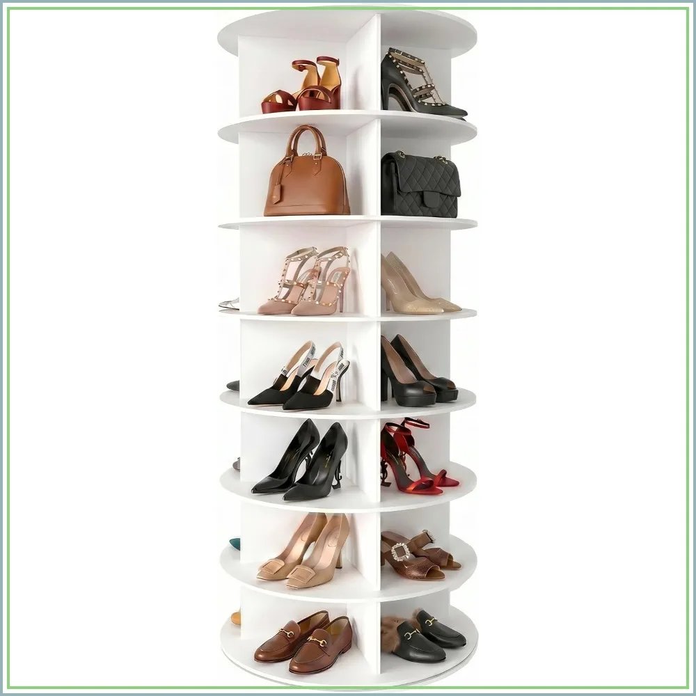 7 Tier Rotating Shoe Rack Tower, Spinning Storage Organizer for Entryway, Closet, Cabinet