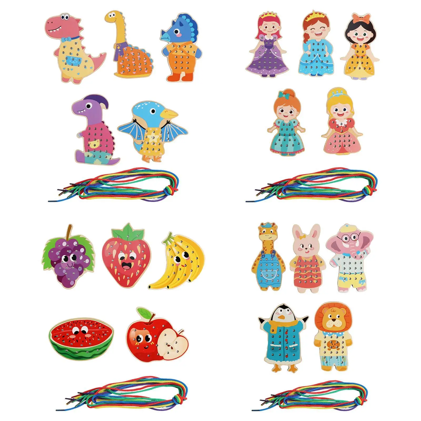 Zabawki do nawlekania dla dzieci i przedszkolaków, drewniane karty do szycia, zajęcia sznurowaniem.