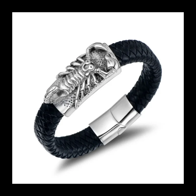 شخصية الرجعية المنسوجة الجلود حبل سوار، التيتانيوم الصلب الحيوان العقرب الرجال سوار من الجلد CE527