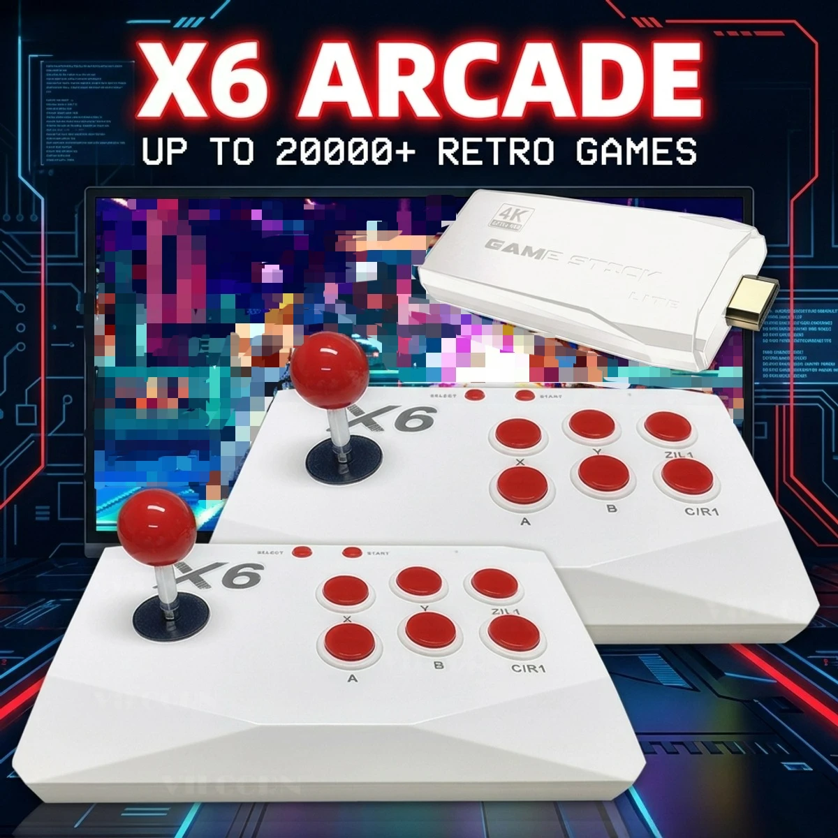 X6 Retro Video Game Console 2.4G Wireless Double Rocker Console Stick Built-in 15000 Classical Games for Play Kids Gift