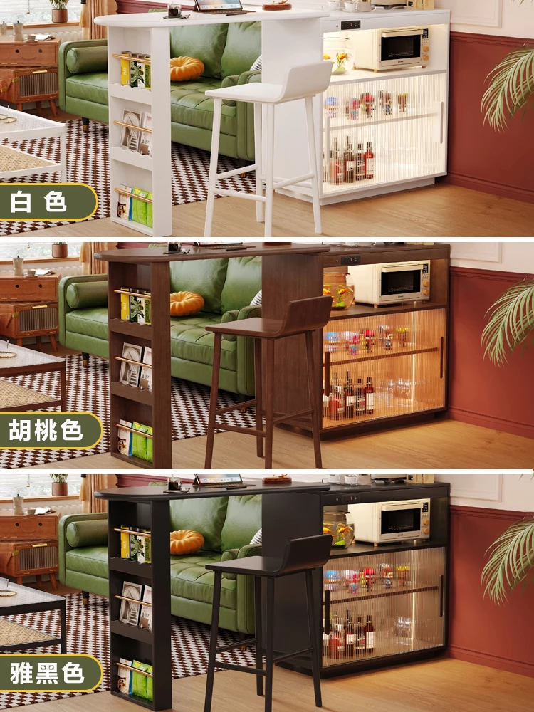 Light luxury solid wood bar table, household side cabinet, movable dining table, living room, black storage cabinet