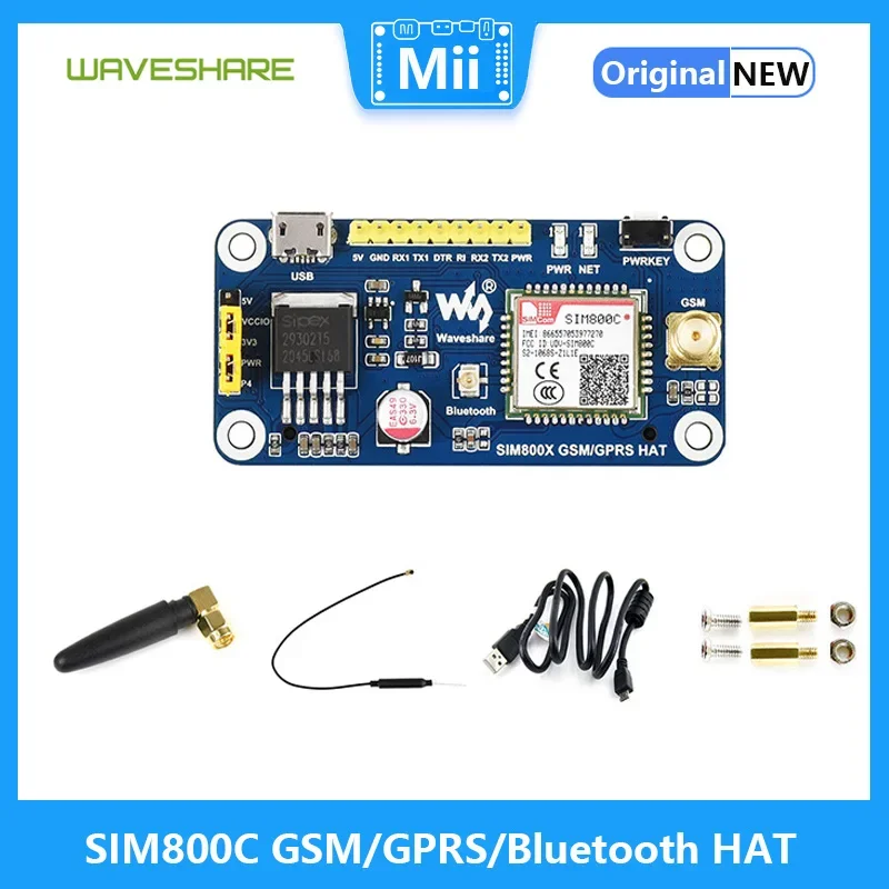 SIM800C GSM/GPRS/Bluetooth HAT For Raspberry Pi 2G Communication,Bluetooth Data Transmission,Supports SMS,GPRS,DTMF,HTTP etc.