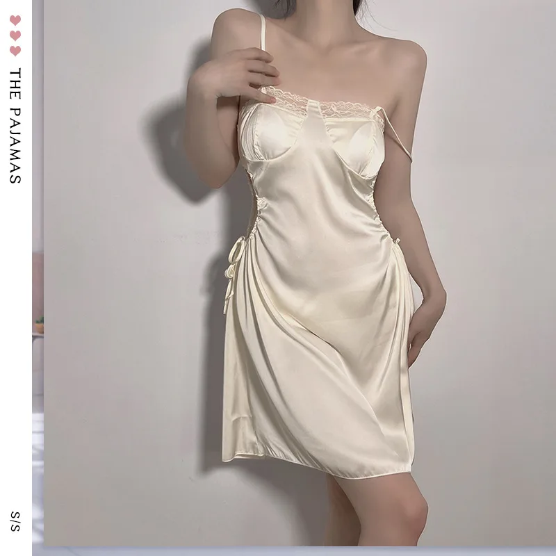 

Sexy Sleep Dress Women Spaghetti Strap Nightgown Satin Silk Sleepwear Intimate Lingerie Summer New Home Dressing Gown