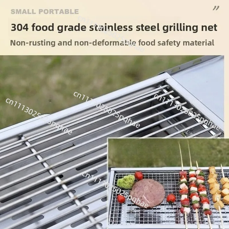 Outdoor Stainless Steel Folding Grill, Full Set, Home Kebabs, Camping Picnic Charcoal Hand-held Grill
