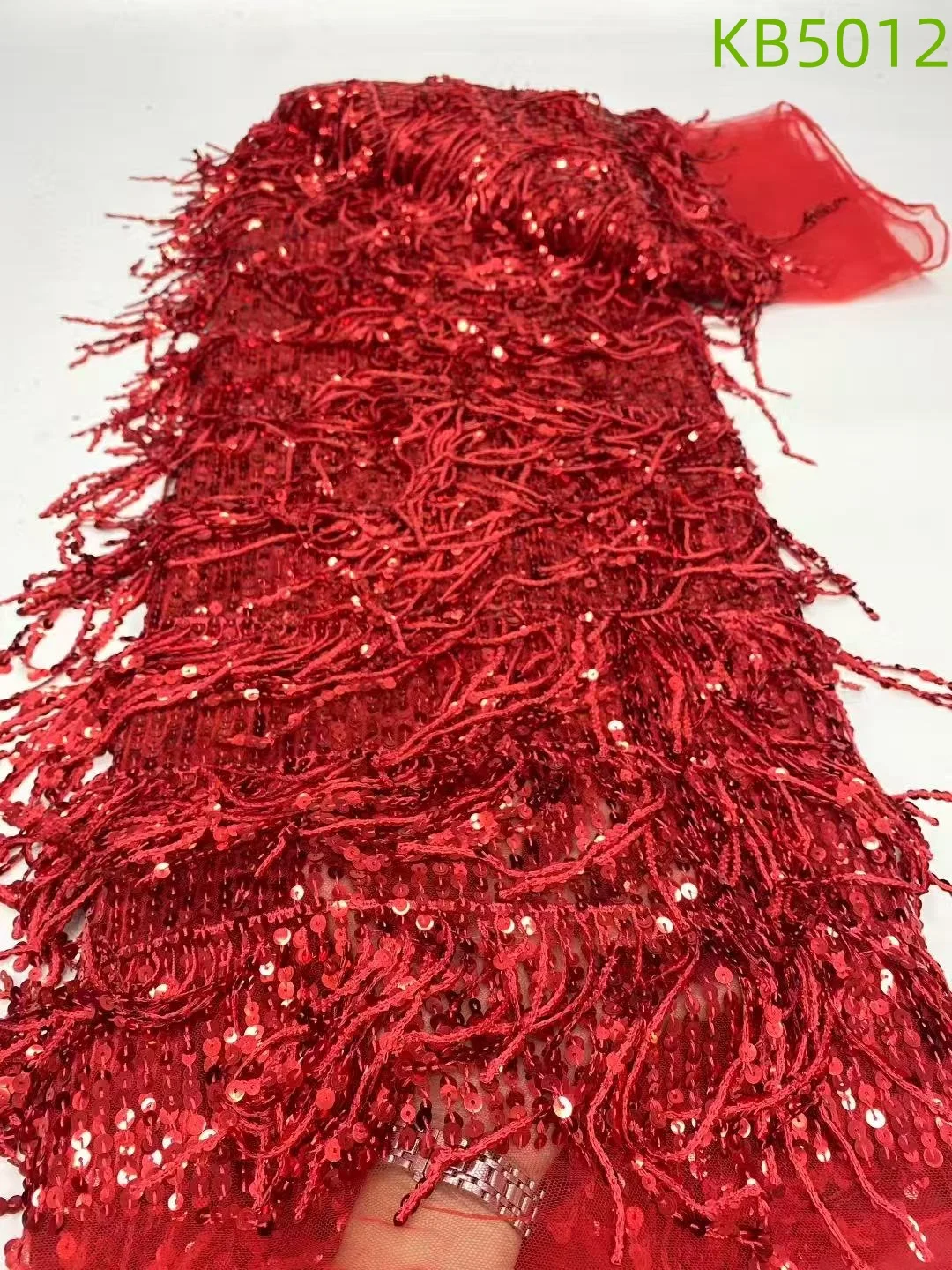 Vertical Striped Sequins Lace African Lace Fabric 5 Yards High Quality 2025 Tassel Beaded Embroidery Fabric For Sewing KB5016