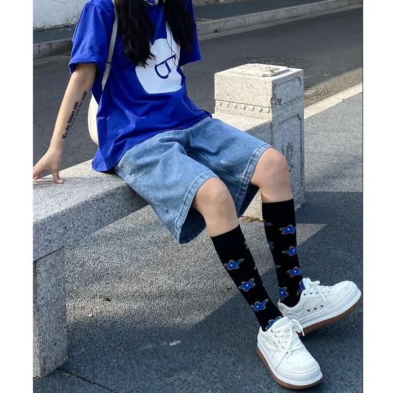 

Американские джинсы-брюки прямого кроя, летние, свободные, стройнящие, универсальные, модные, в стиле High Street, с пятиметровым шнурком