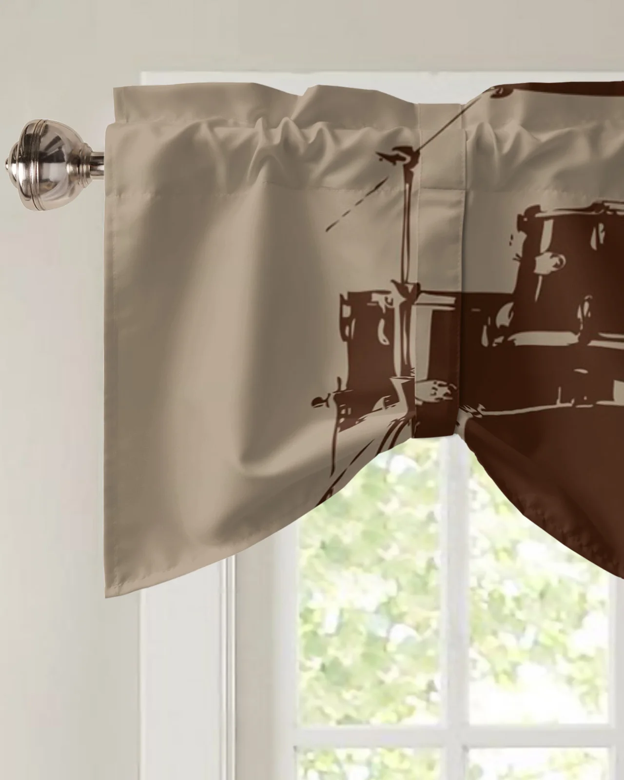 Jazz Drum Music Equipment Window Curtain Kitchen Cabinet Coffee Tie-Up Valance Curtain Rod Pocket Short Curtain