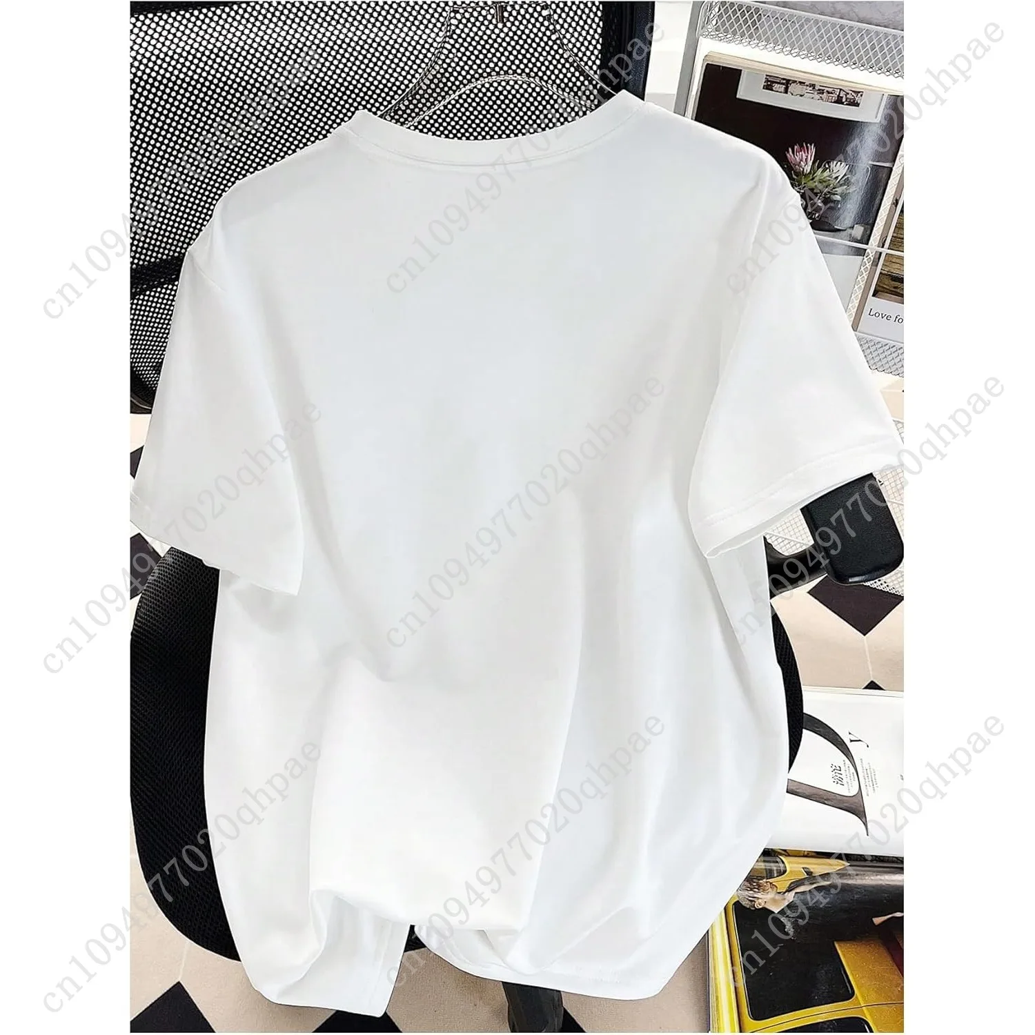 เสื้อยืดแขนสั้นคอกลมพิมพ์ลายดาวตัวอักษรแบบหลวมๆ สำหรับเด็กผู้หญิง