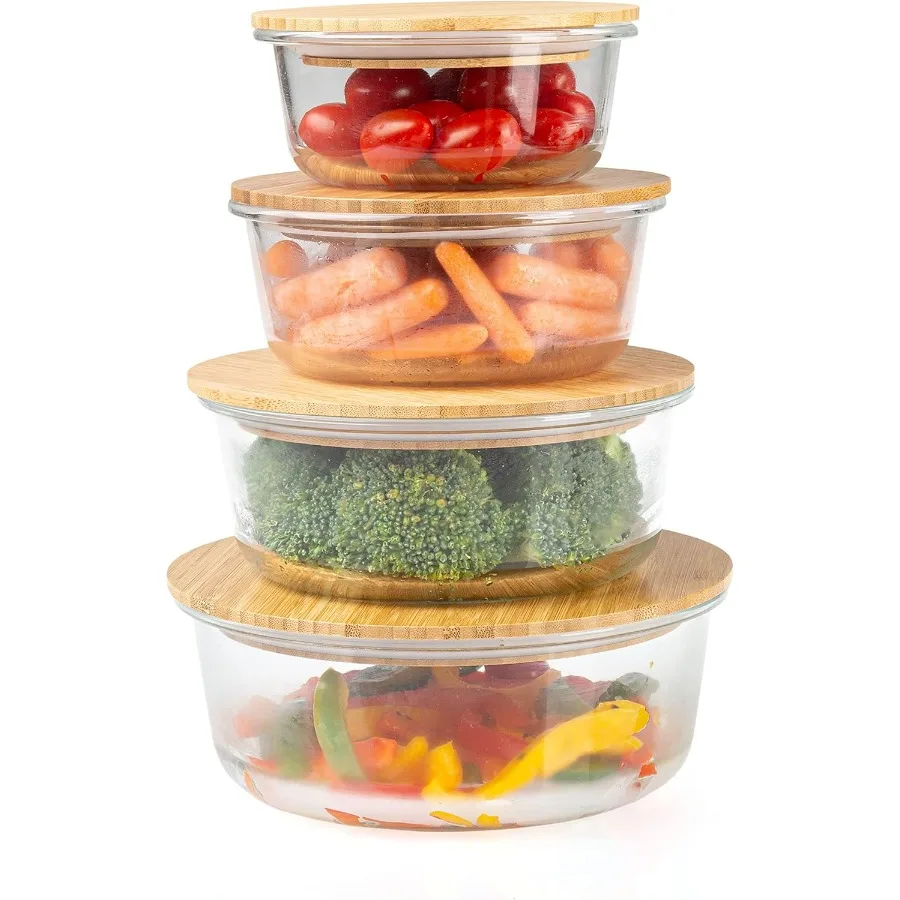 

Crutello Glass Meal Prep Containers with Bamboo Lids 4 Pack Airtight Clear Food Storage Canisters for Kitchen Organization Idea