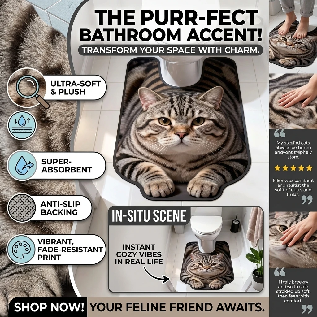 40×50CM Lifelike Animal Toilet Floor Mat Earth Non-slip Toilet Rug Water-absorbing Washable U-Shaped Toilet Floor Mat