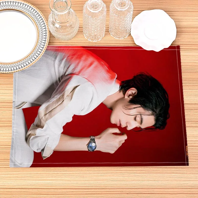 Lee Dong Wook Print Linen Dining Table Mats Alphabet Kitchen Placemat 30X40cm Coasters Pads Bowl Cup Mat