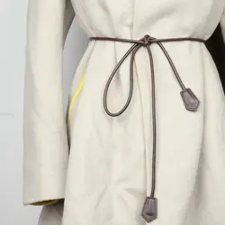 Ceinture fine en peau de mouton pour femmes, longue, nouée, couleur unie, pour robes JOfur ses, vintage