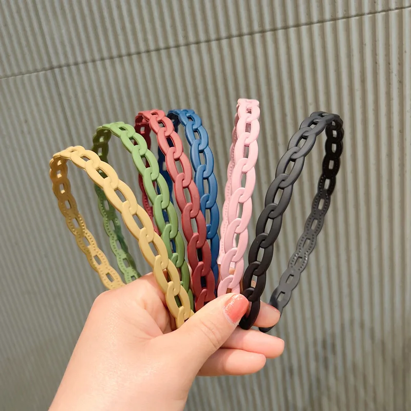 New Fashion Frosted Resin Geometric Grid Anti-slip Chain Headband Hair Band for Women Girls Hair Accessories Headwear Wholesale